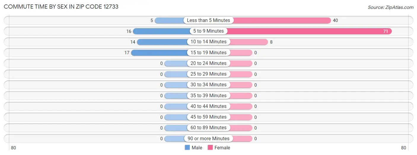 Commute Time by Sex in Zip Code 12733