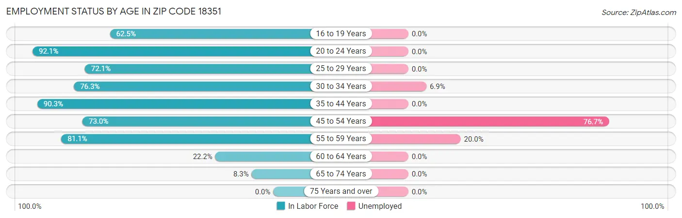 Employment Status by Age in Zip Code 18351