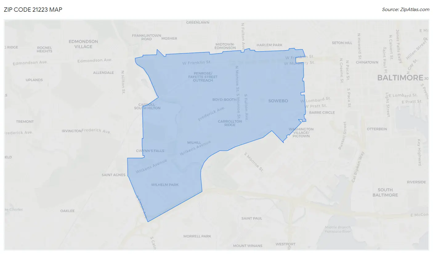 Zip Code 21223 Map