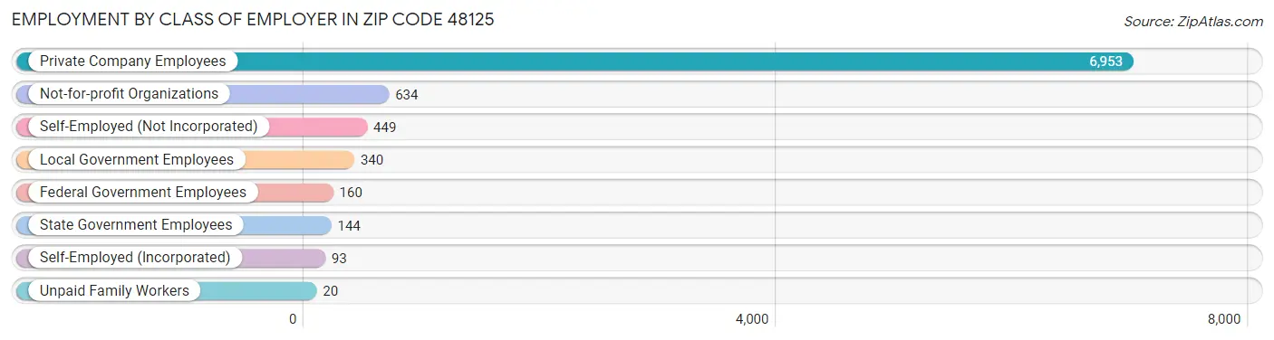 Employment by Class of Employer in Zip Code 48125