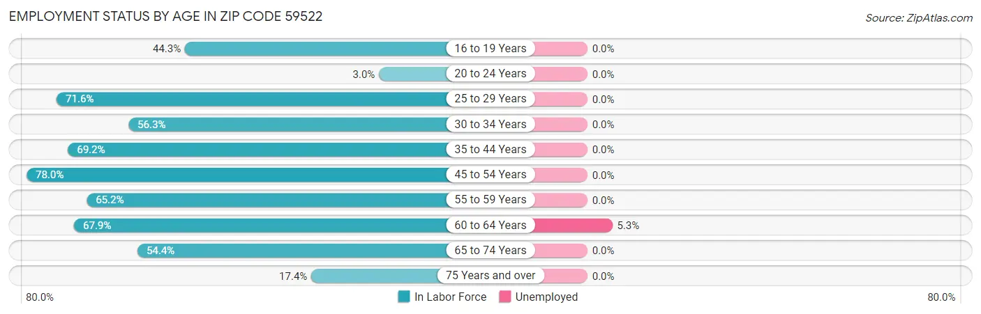 Employment Status by Age in Zip Code 59522