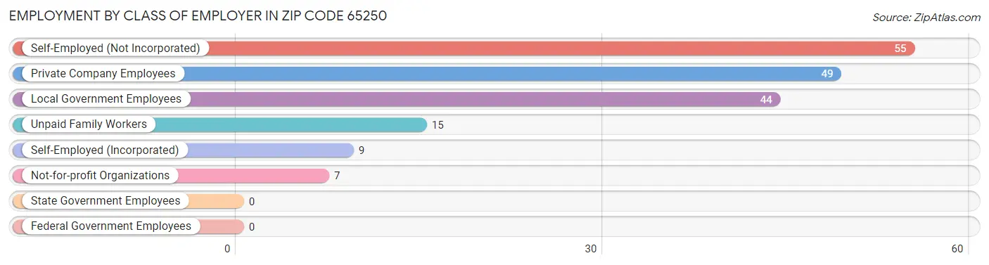 Employment by Class of Employer in Zip Code 65250