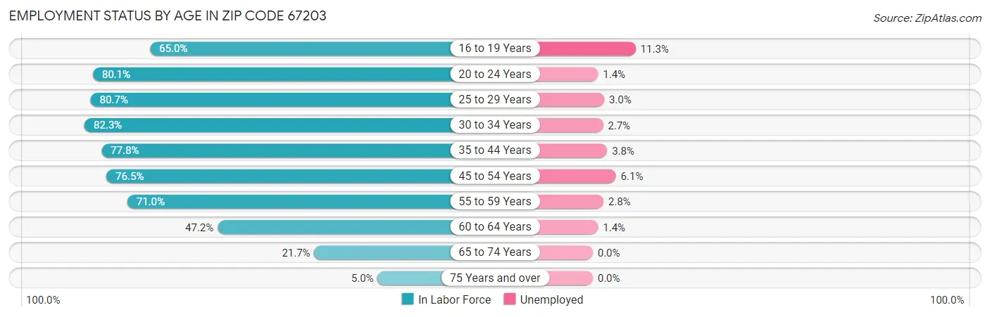 Employment Status by Age in Zip Code 67203