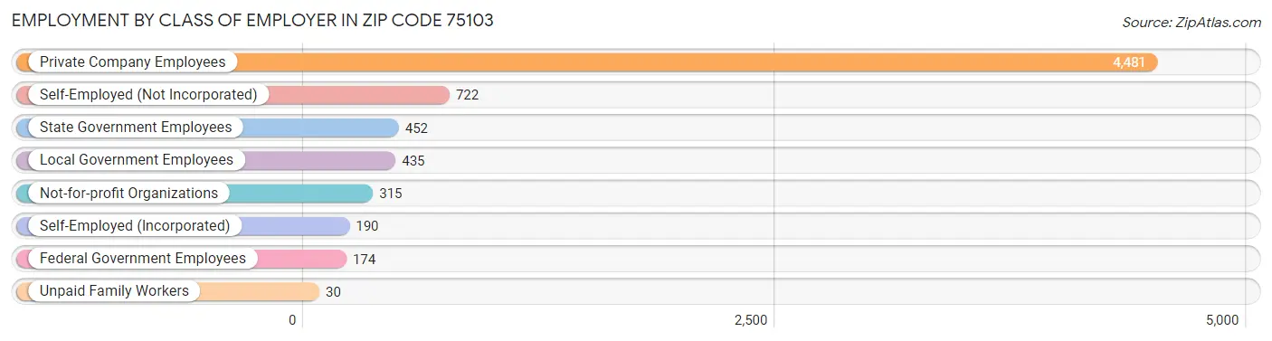 Employment by Class of Employer in Zip Code 75103