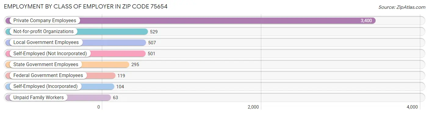 Employment by Class of Employer in Zip Code 75654