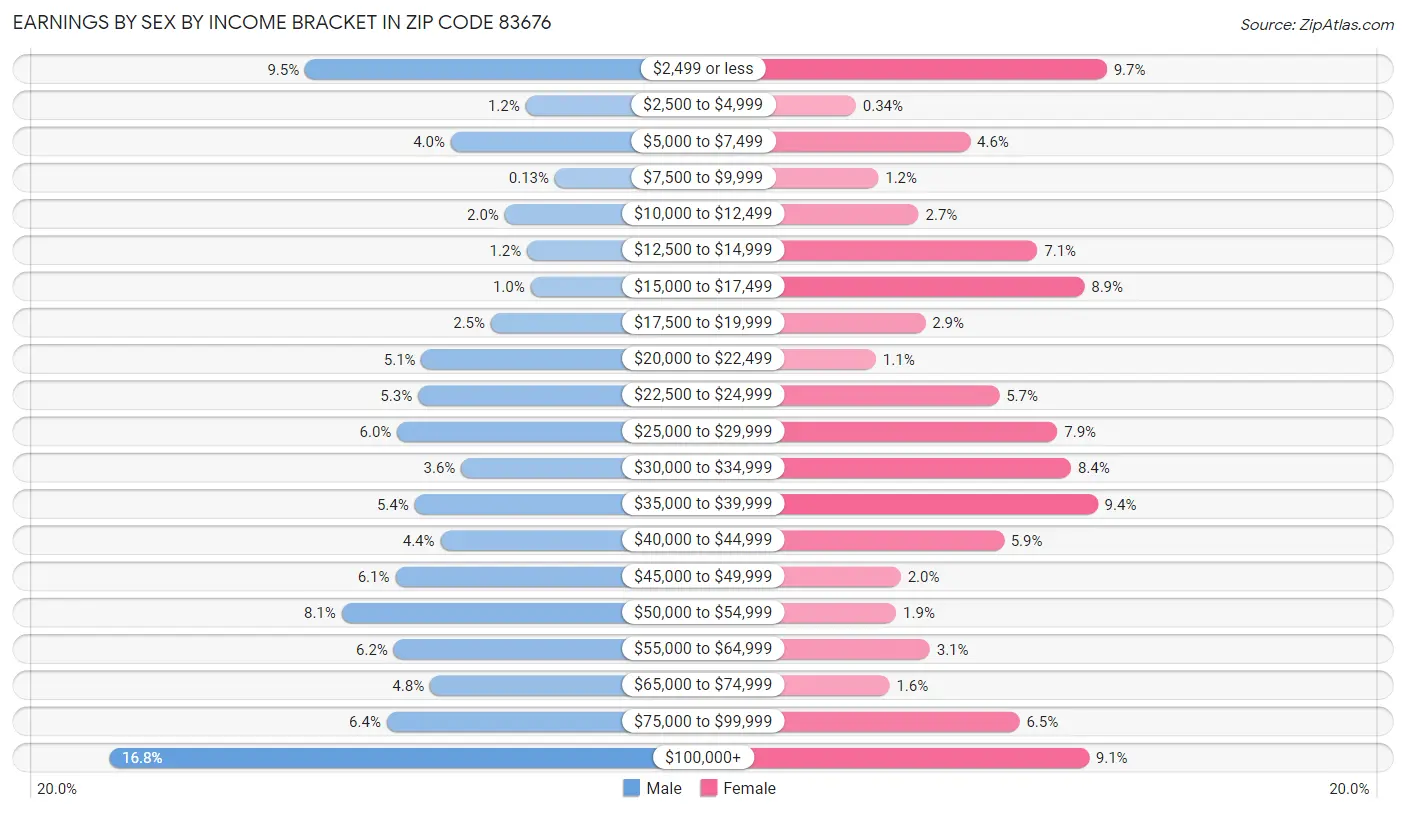 Earnings by Sex by Income Bracket in Zip Code 83676