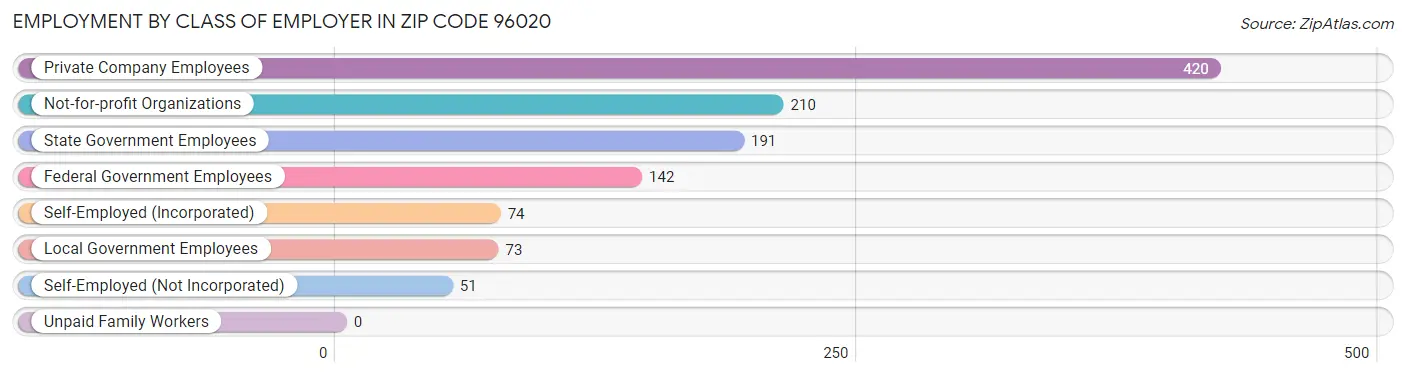 Employment by Class of Employer in Zip Code 96020