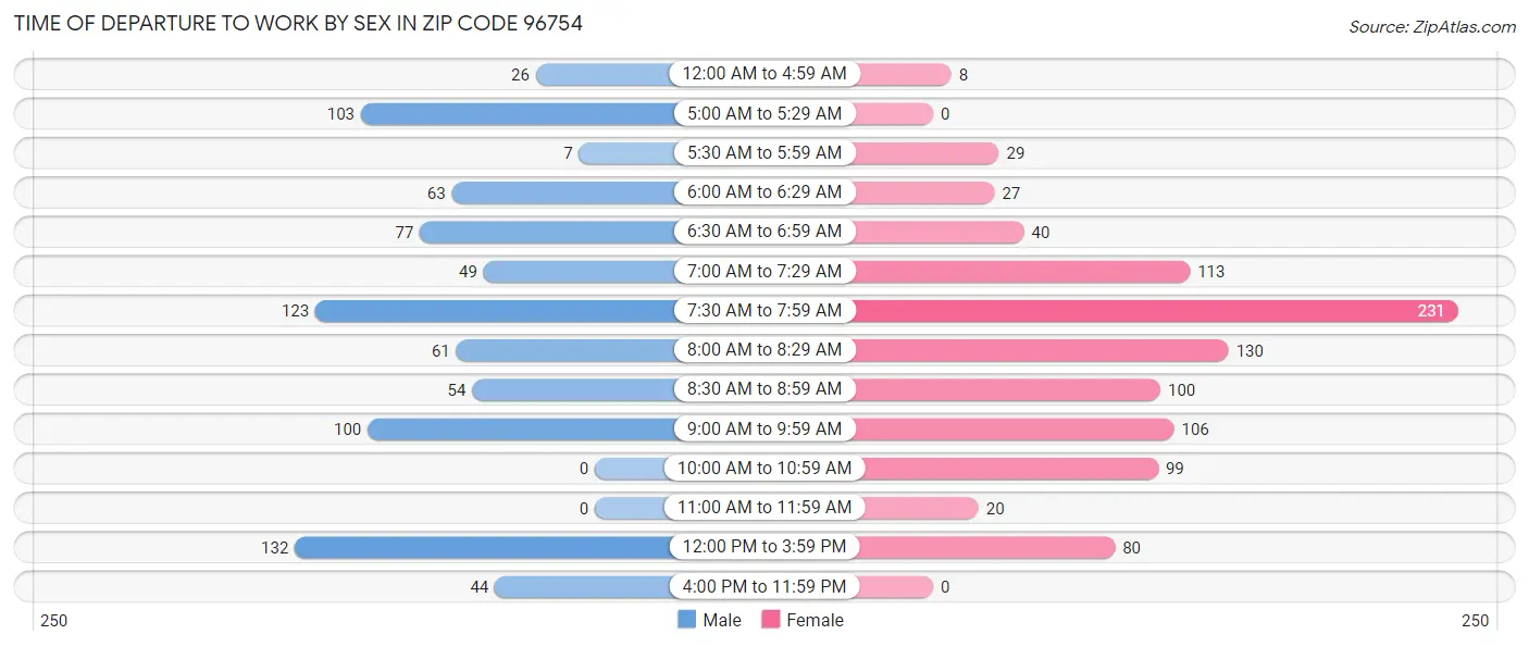 Time of Departure to Work by Sex in Zip Code 96754