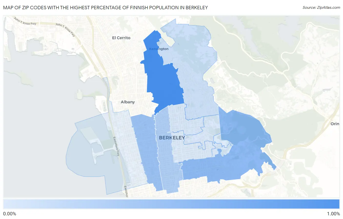 Zip Codes with the Highest Percentage of Finnish Population in Berkeley Map