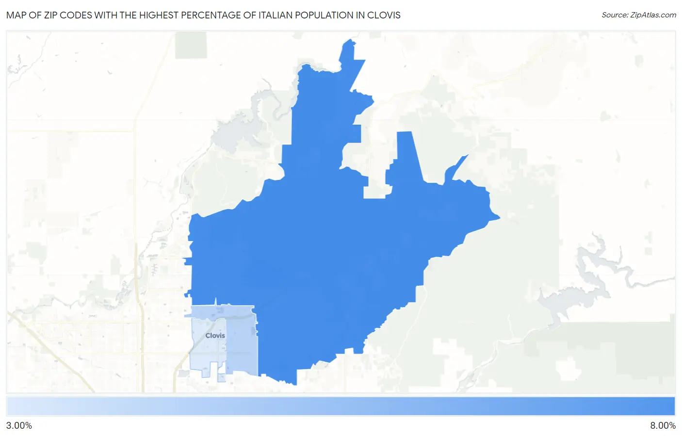 Zip Codes with the Highest Percentage of Italian Population in Clovis Map