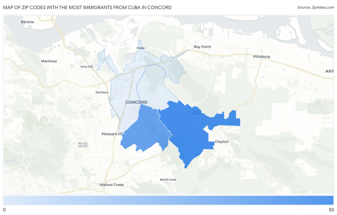 Zip Codes with the Most Immigrants from Cuba in Concord Map