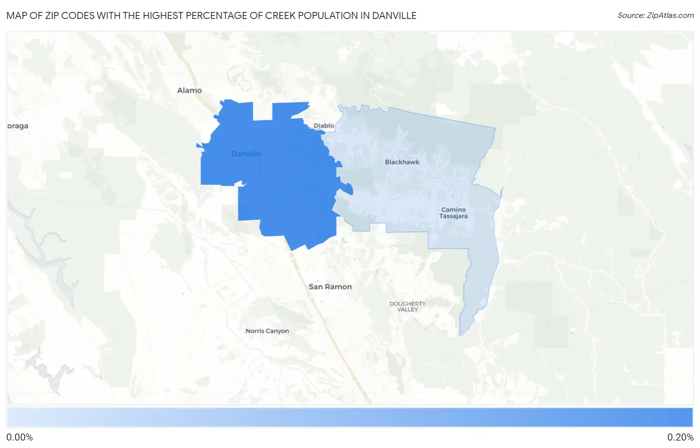 Zip Codes with the Highest Percentage of Creek Population in Danville Map