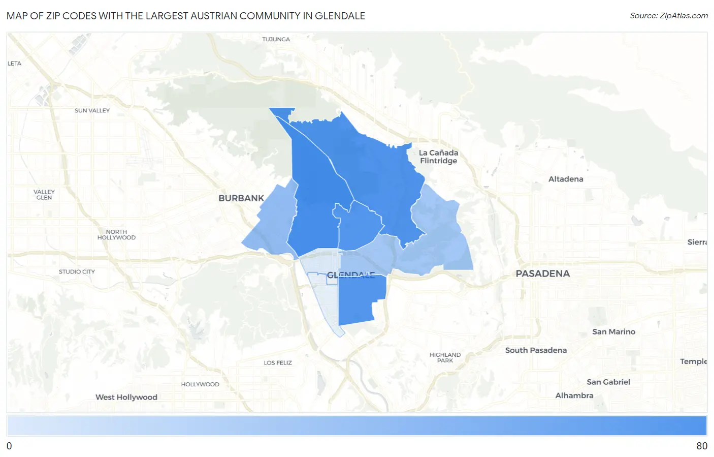 Zip Codes with the Largest Austrian Community in Glendale Map