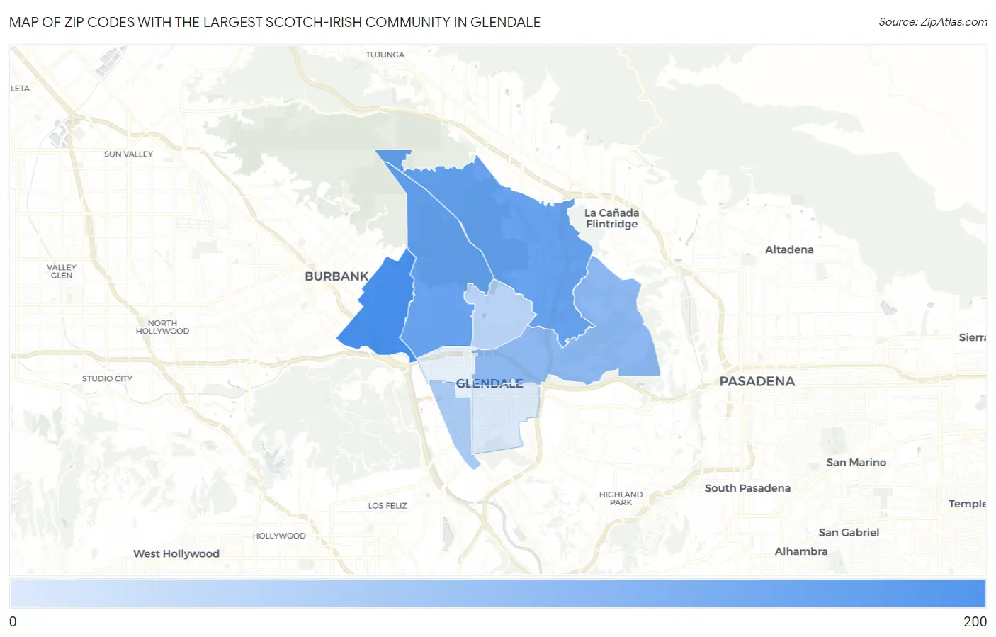 Zip Codes with the Largest Scotch-Irish Community in Glendale Map