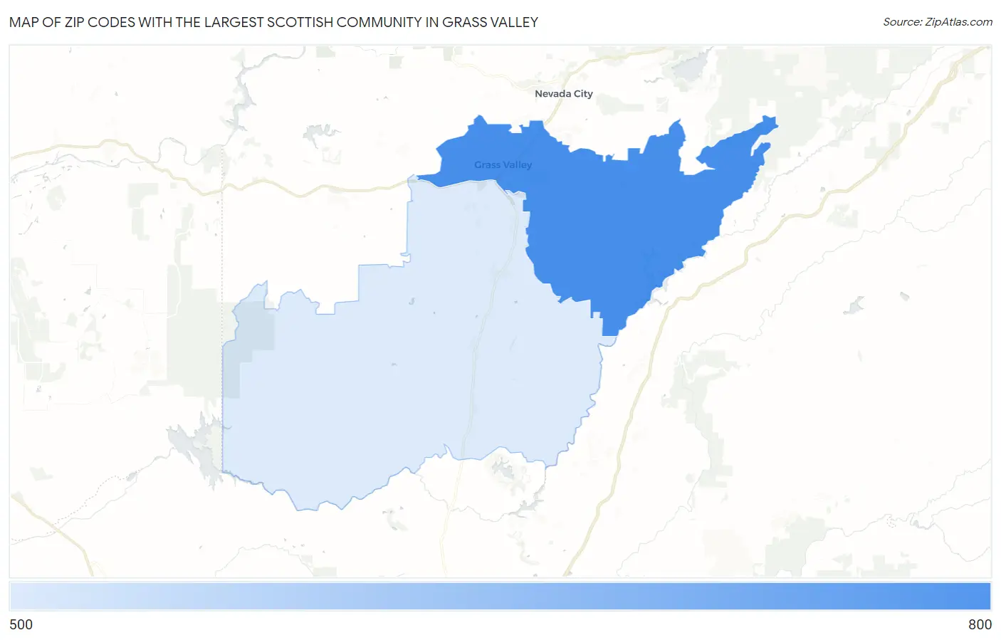 Zip Codes with the Largest Scottish Community in Grass Valley Map