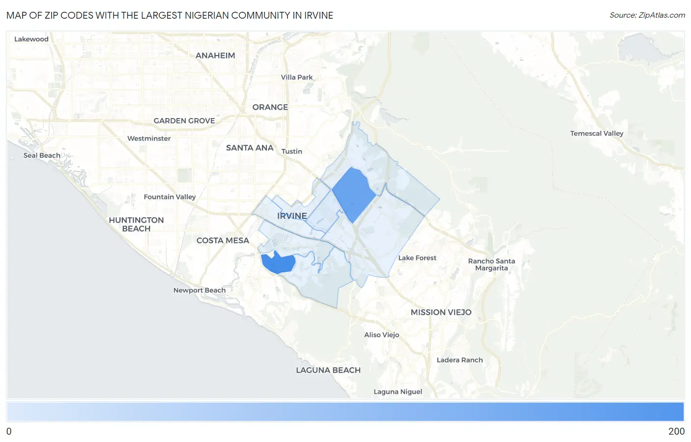 Zip Codes with the Largest Nigerian Community in Irvine Map