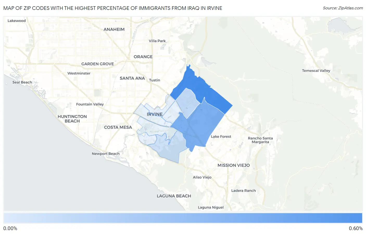 Zip Codes with the Highest Percentage of Immigrants from Iraq in Irvine Map