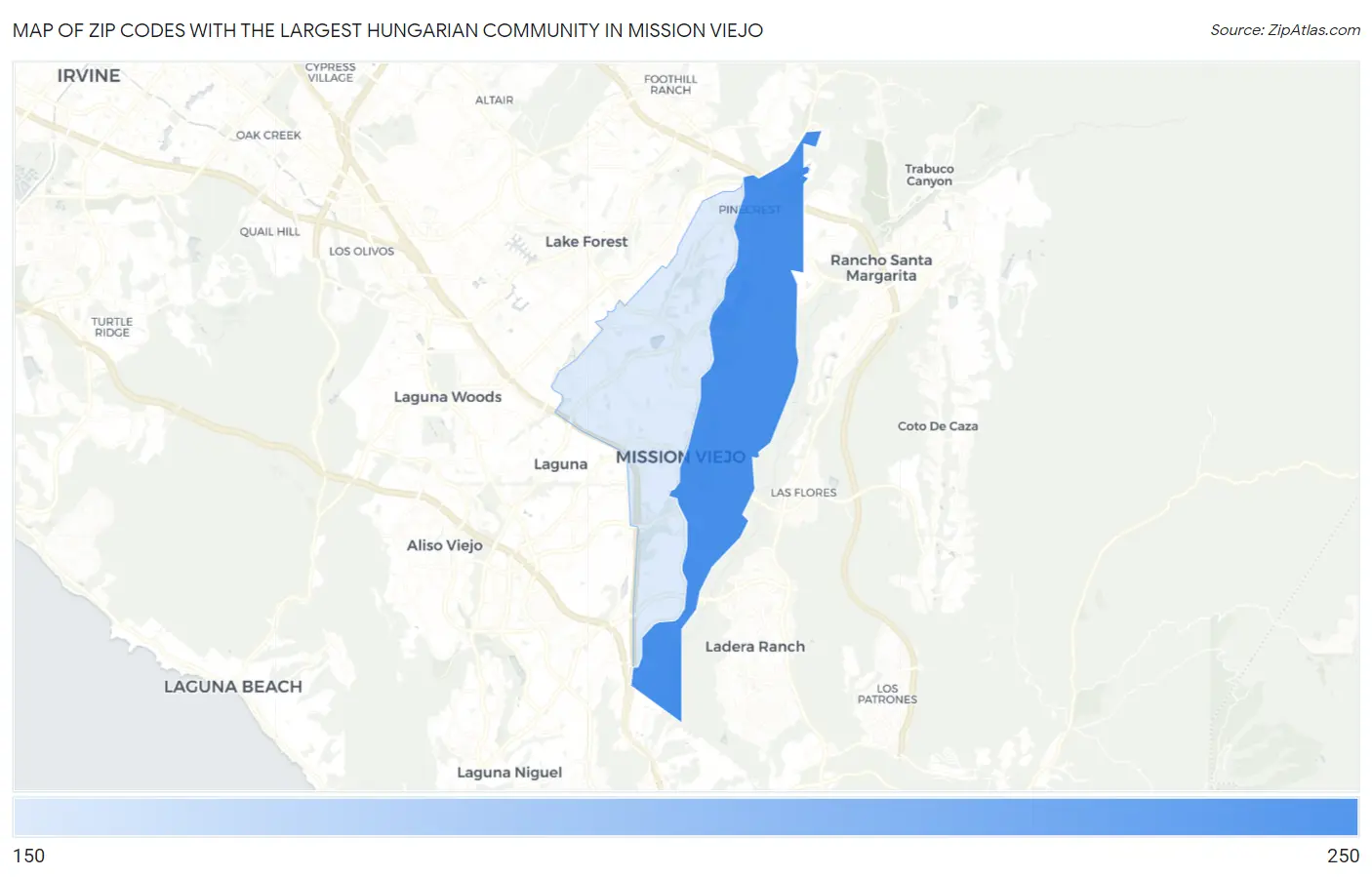 Zip Codes with the Largest Hungarian Community in Mission Viejo Map