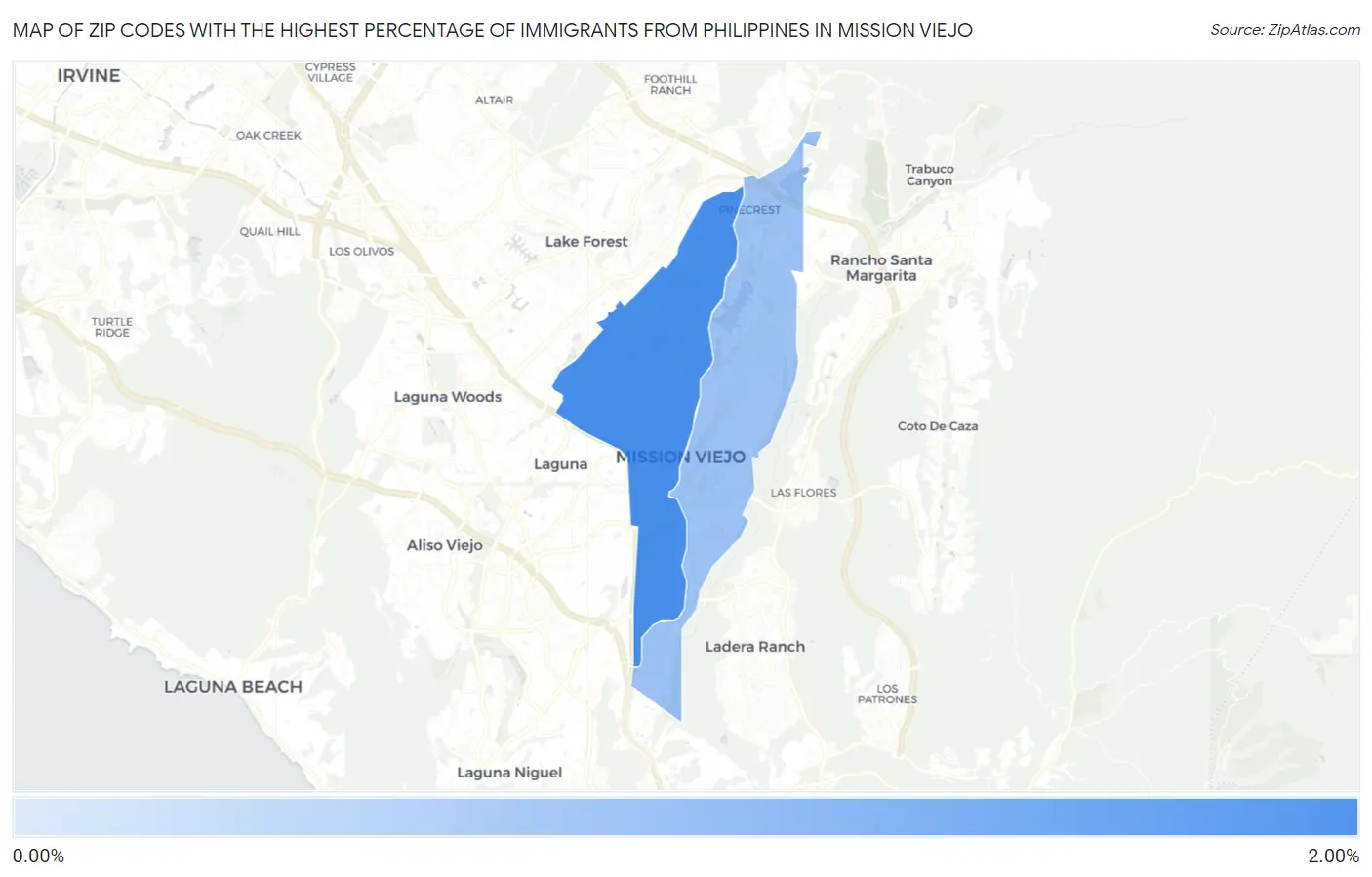 Zip Codes with the Highest Percentage of Immigrants from Philippines in Mission Viejo Map