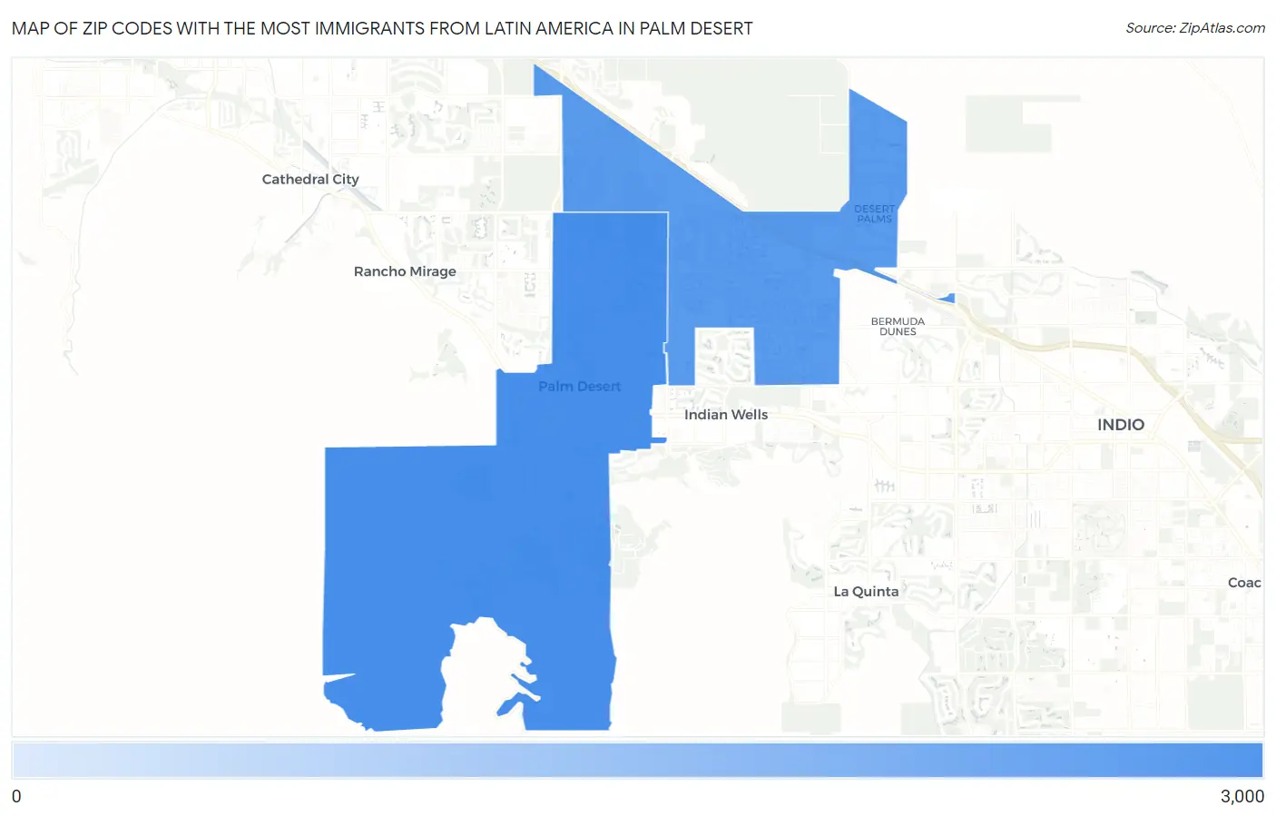 Zip Codes with the Most Immigrants from Latin America in Palm Desert Map