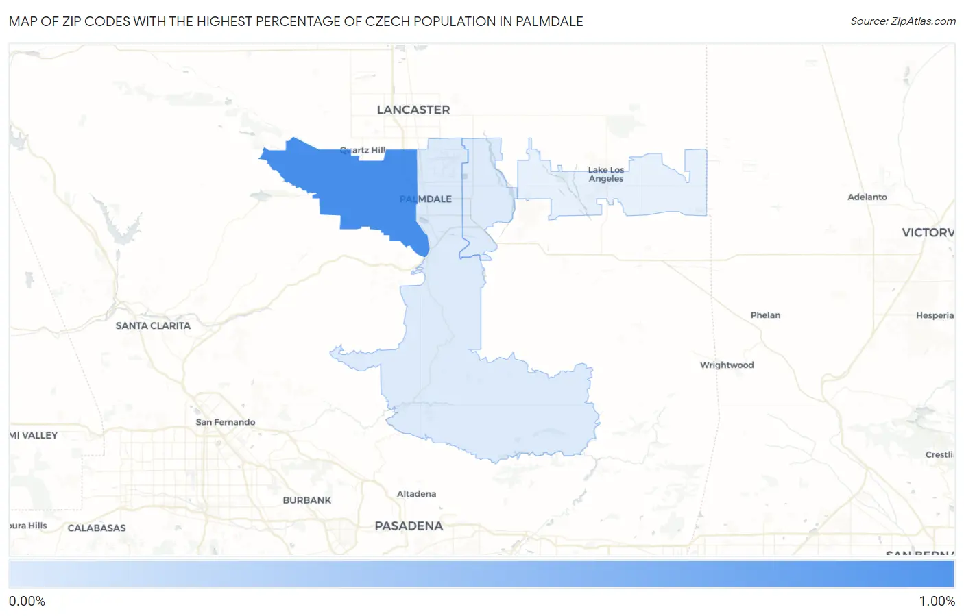 Zip Codes with the Highest Percentage of Czech Population in Palmdale Map