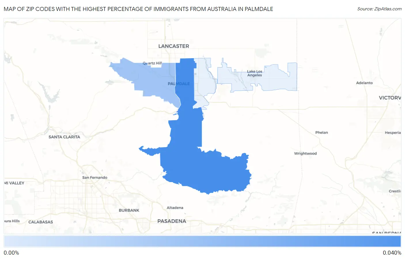 Zip Codes with the Highest Percentage of Immigrants from Australia in Palmdale Map