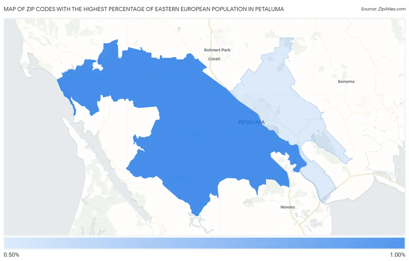 Zip Codes with the Highest Percentage of Eastern European Population in Petaluma Map