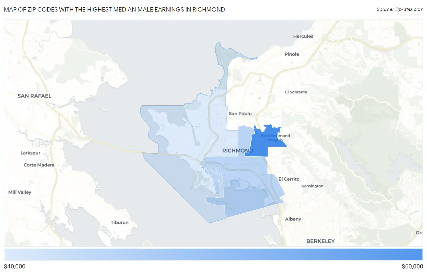 Zip Codes with the Highest Median Male Earnings in Richmond Map