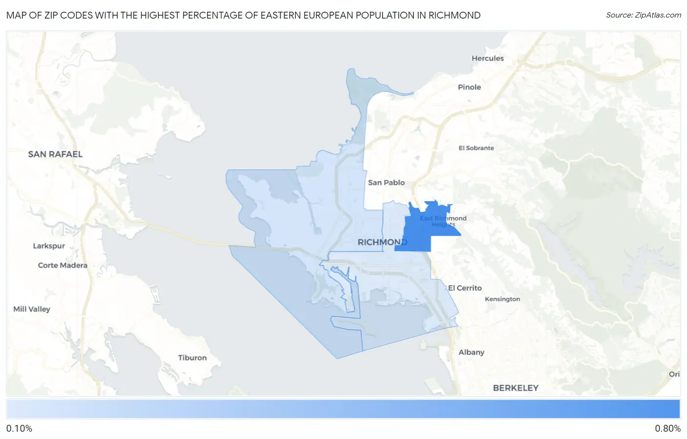 Zip Codes with the Highest Percentage of Eastern European Population in Richmond Map