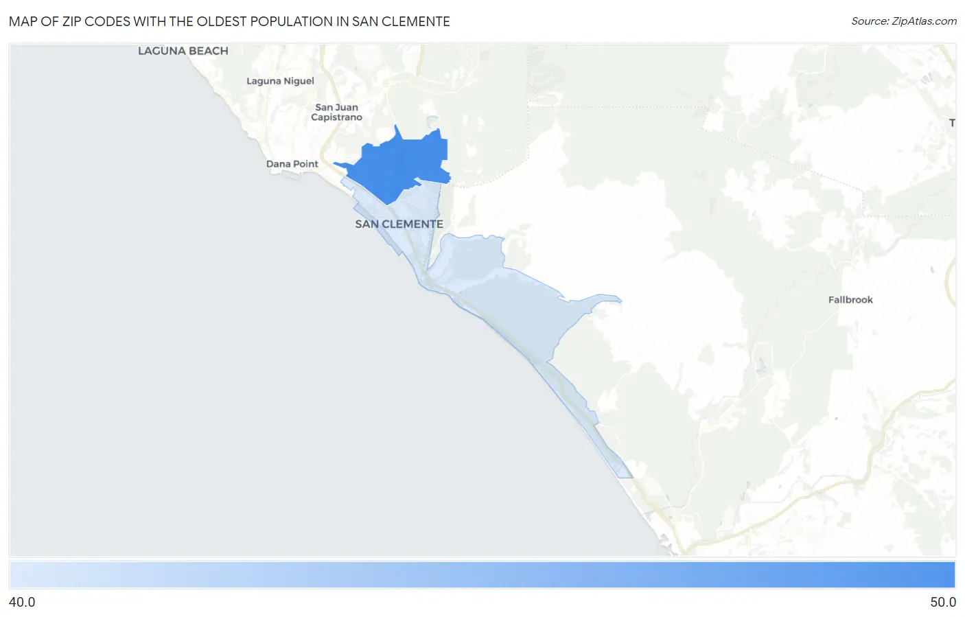 Zip Codes with the Oldest Population in San Clemente Map