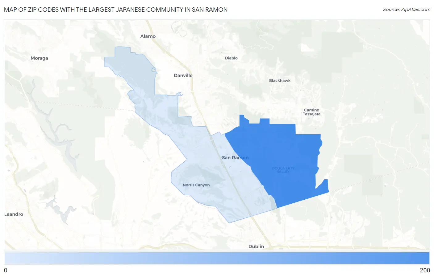 Zip Codes with the Largest Japanese Community in San Ramon Map