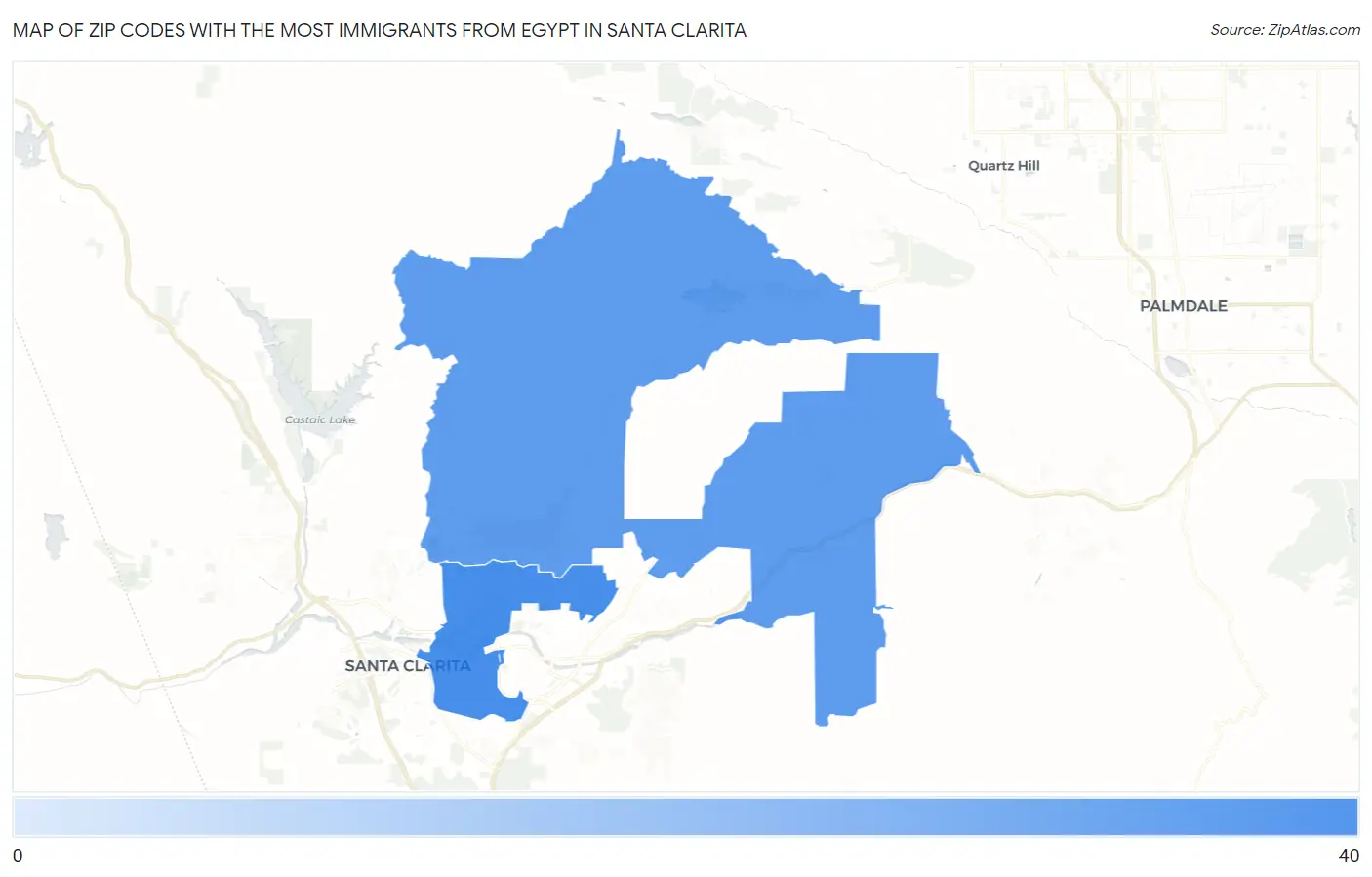 Zip Codes with the Most Immigrants from Egypt in Santa Clarita Map