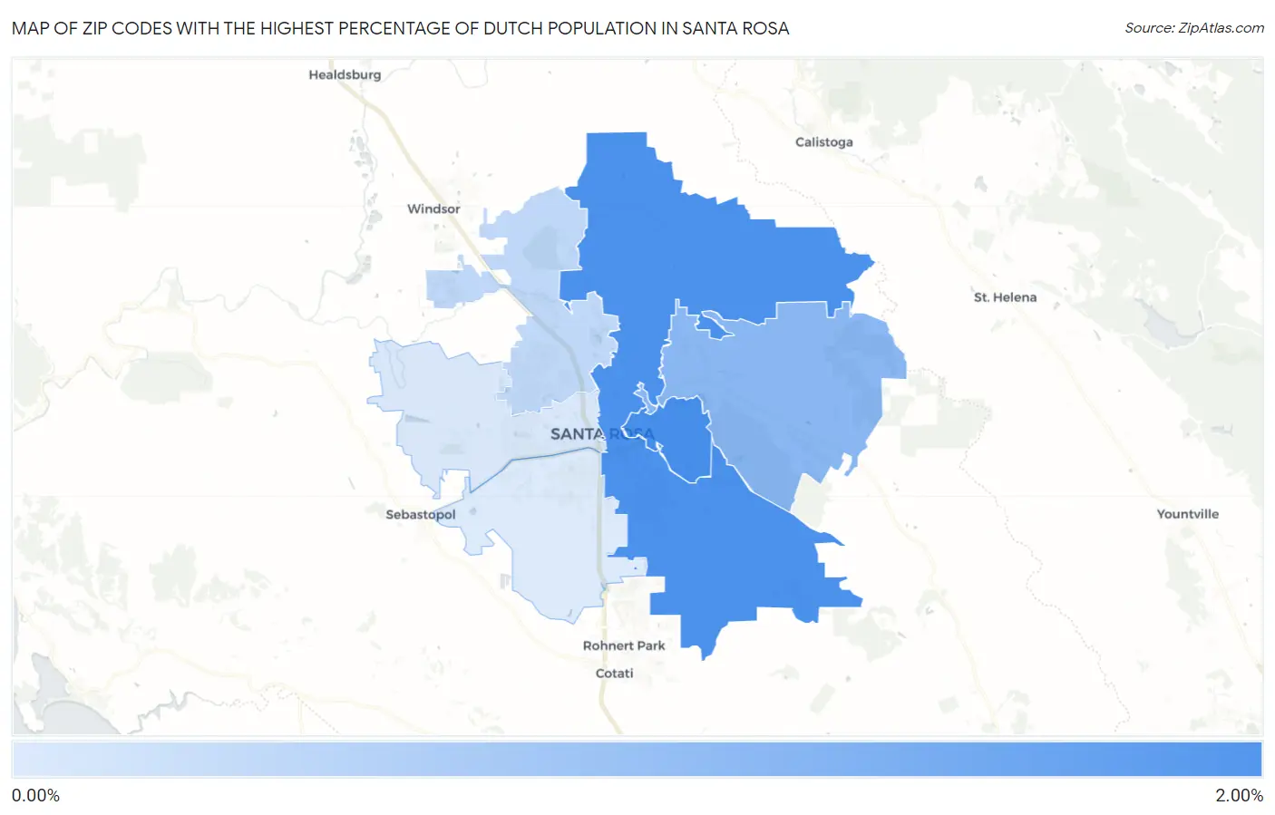 Zip Codes with the Highest Percentage of Dutch Population in Santa Rosa Map