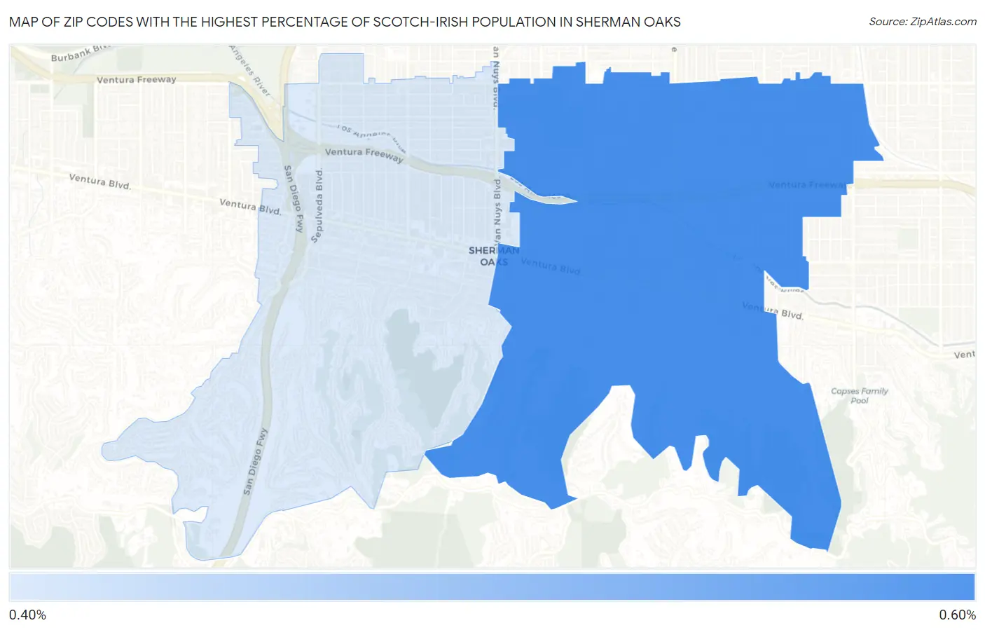 Zip Codes with the Highest Percentage of Scotch-Irish Population in Sherman Oaks Map