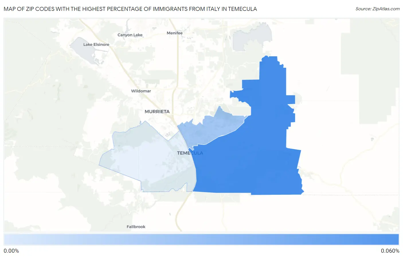 Zip Codes with the Highest Percentage of Immigrants from Italy in Temecula Map