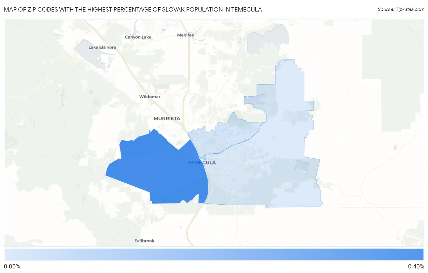 Zip Codes with the Highest Percentage of Slovak Population in Temecula Map