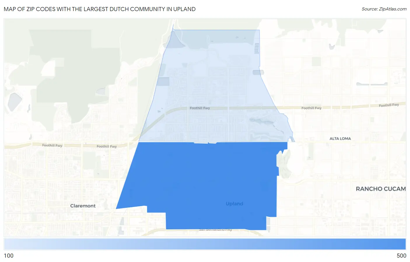 Zip Codes with the Largest Dutch Community in Upland Map