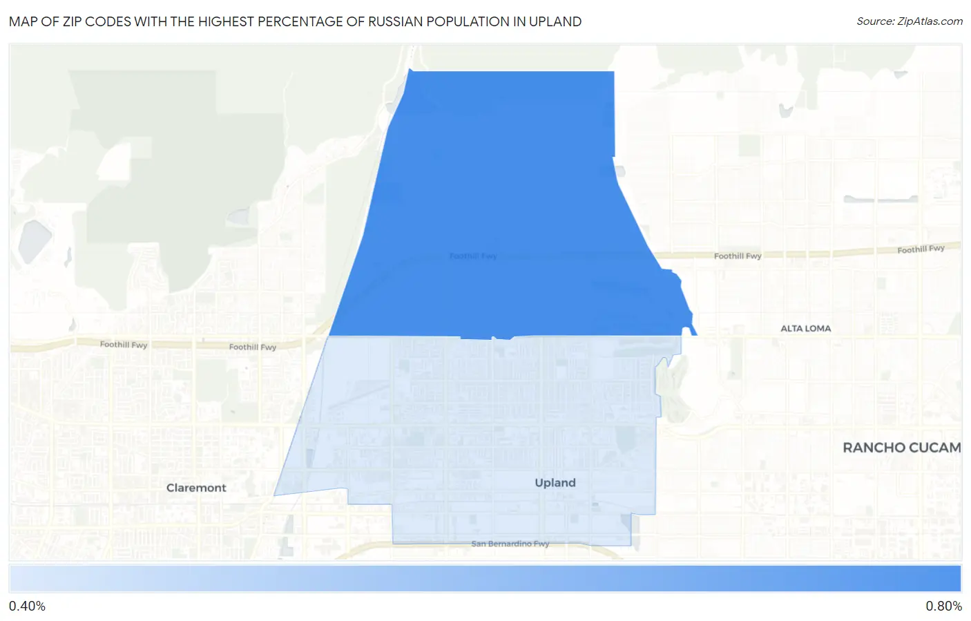 Zip Codes with the Highest Percentage of Russian Population in Upland Map