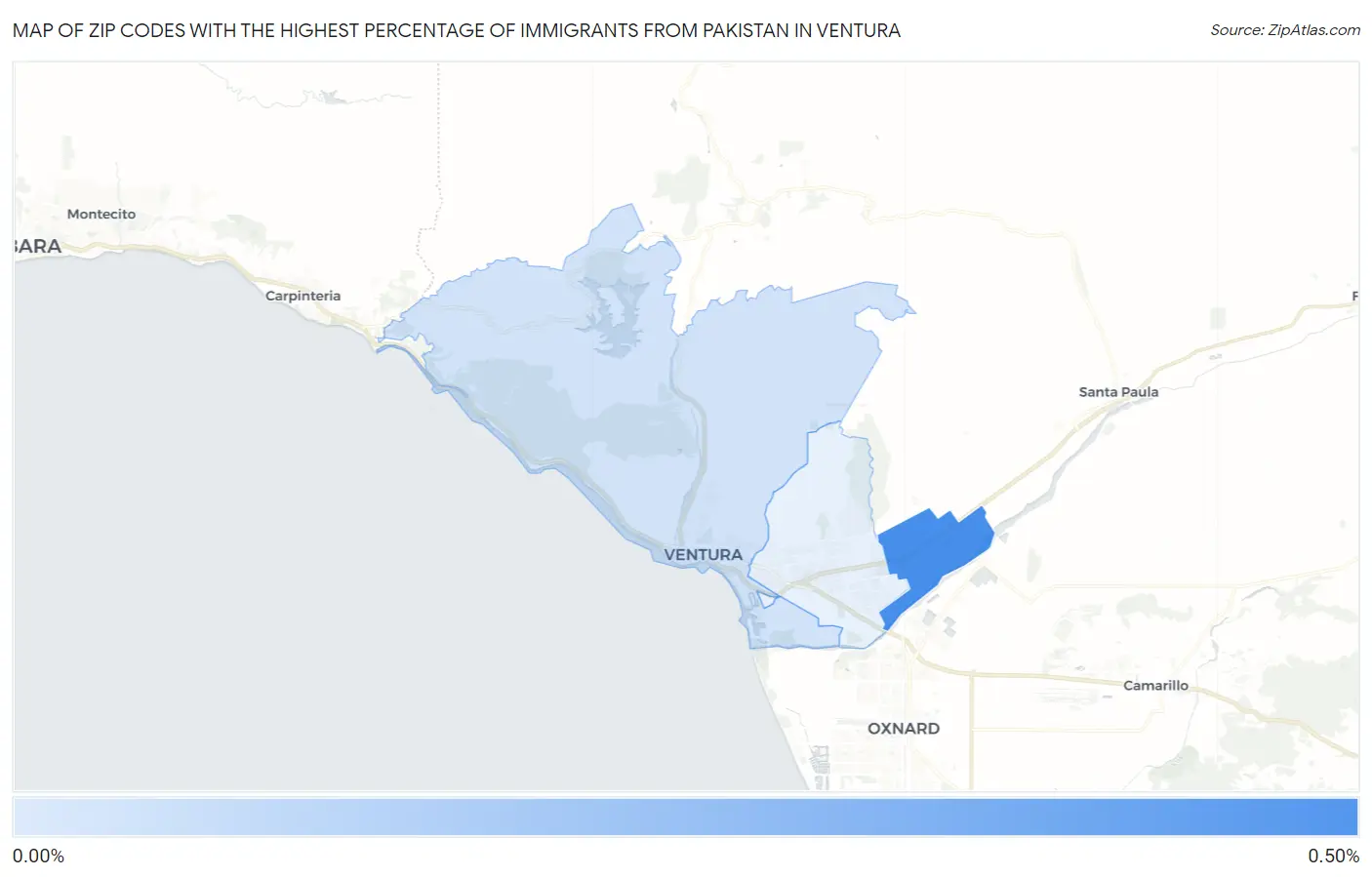 Zip Codes with the Highest Percentage of Immigrants from Pakistan in Ventura Map