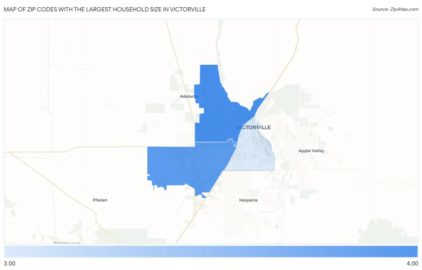 Zip Codes with the Largest Household Size in Victorville Map