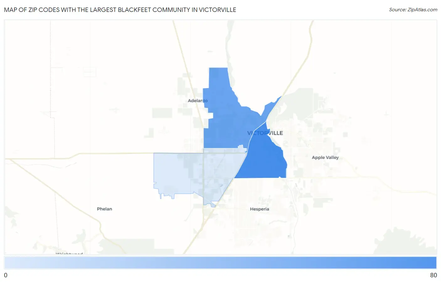 Zip Codes with the Largest Blackfeet Community in Victorville Map