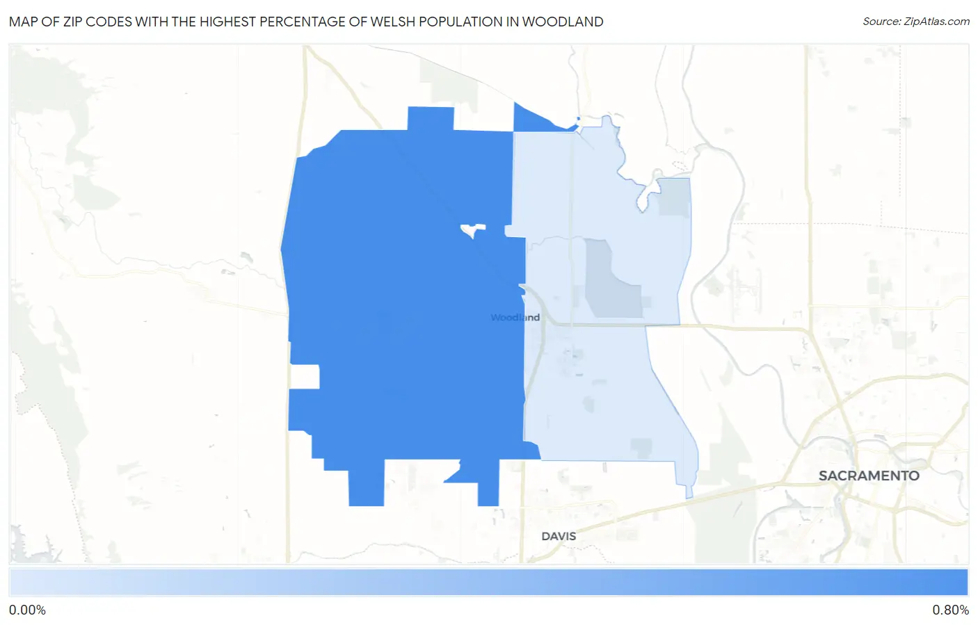 Zip Codes with the Highest Percentage of Welsh Population in Woodland Map