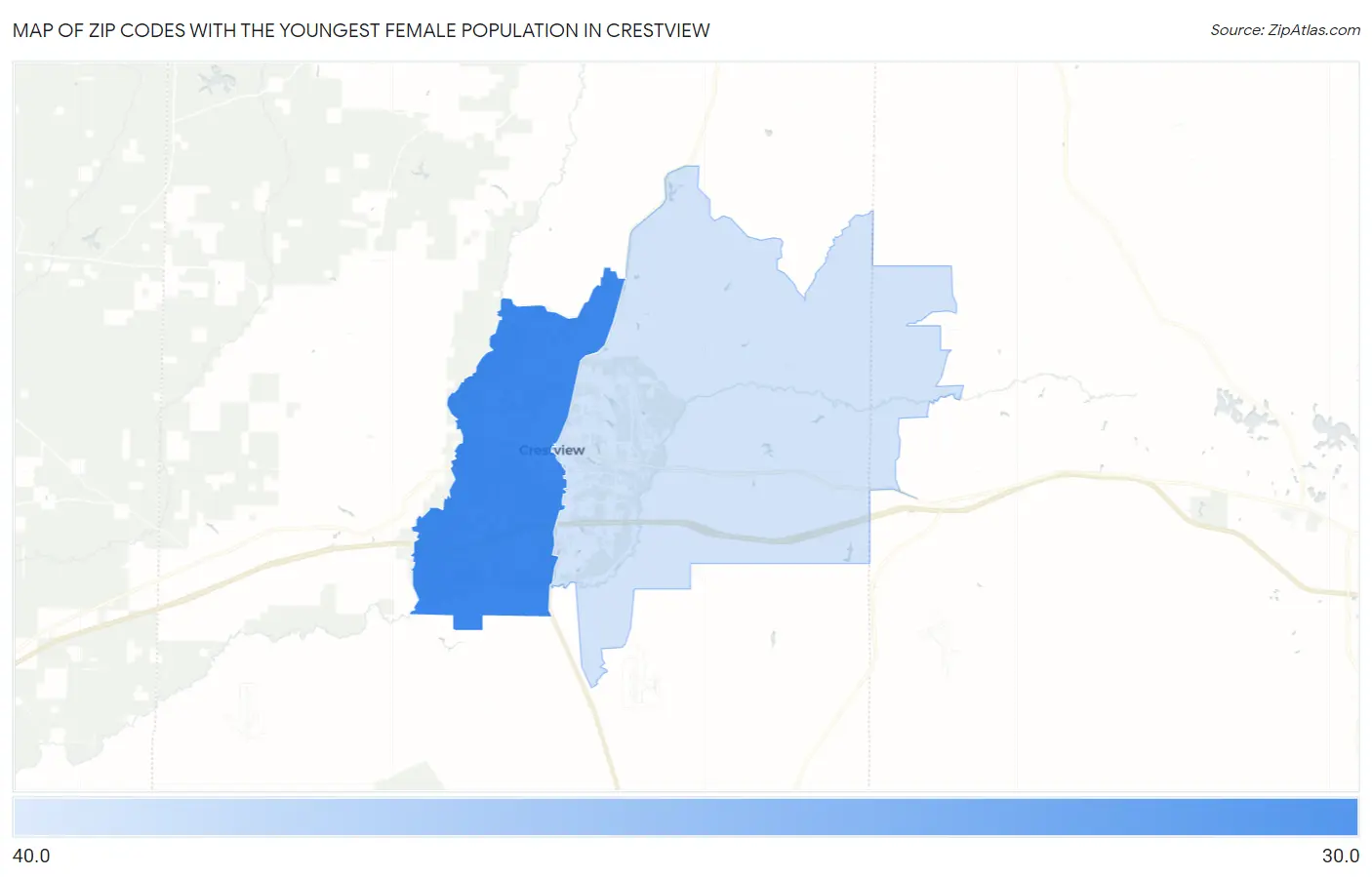 Zip Codes with the Youngest Female Population in Crestview Map