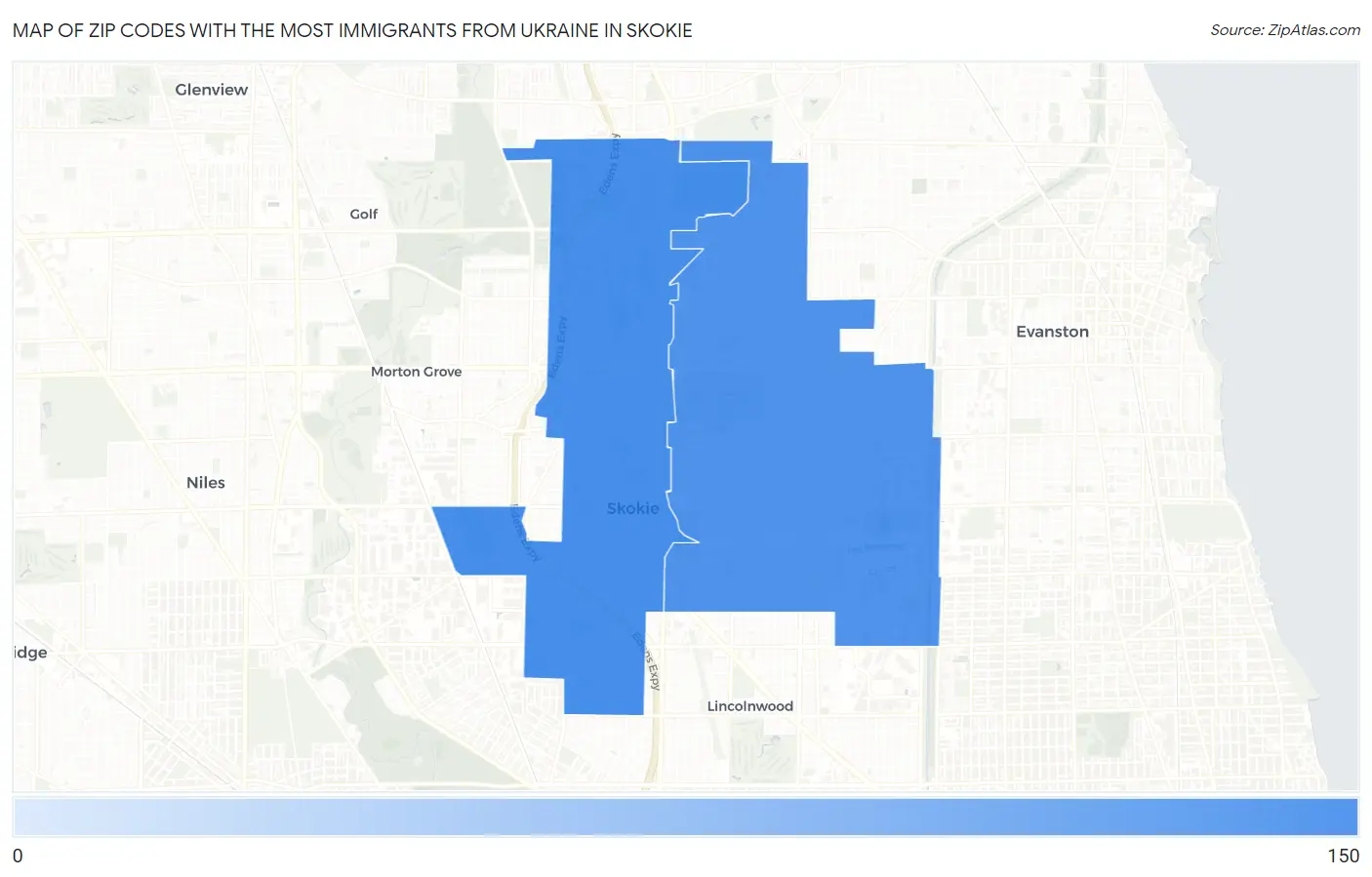 Zip Codes with the Most Immigrants from Ukraine in Skokie Map