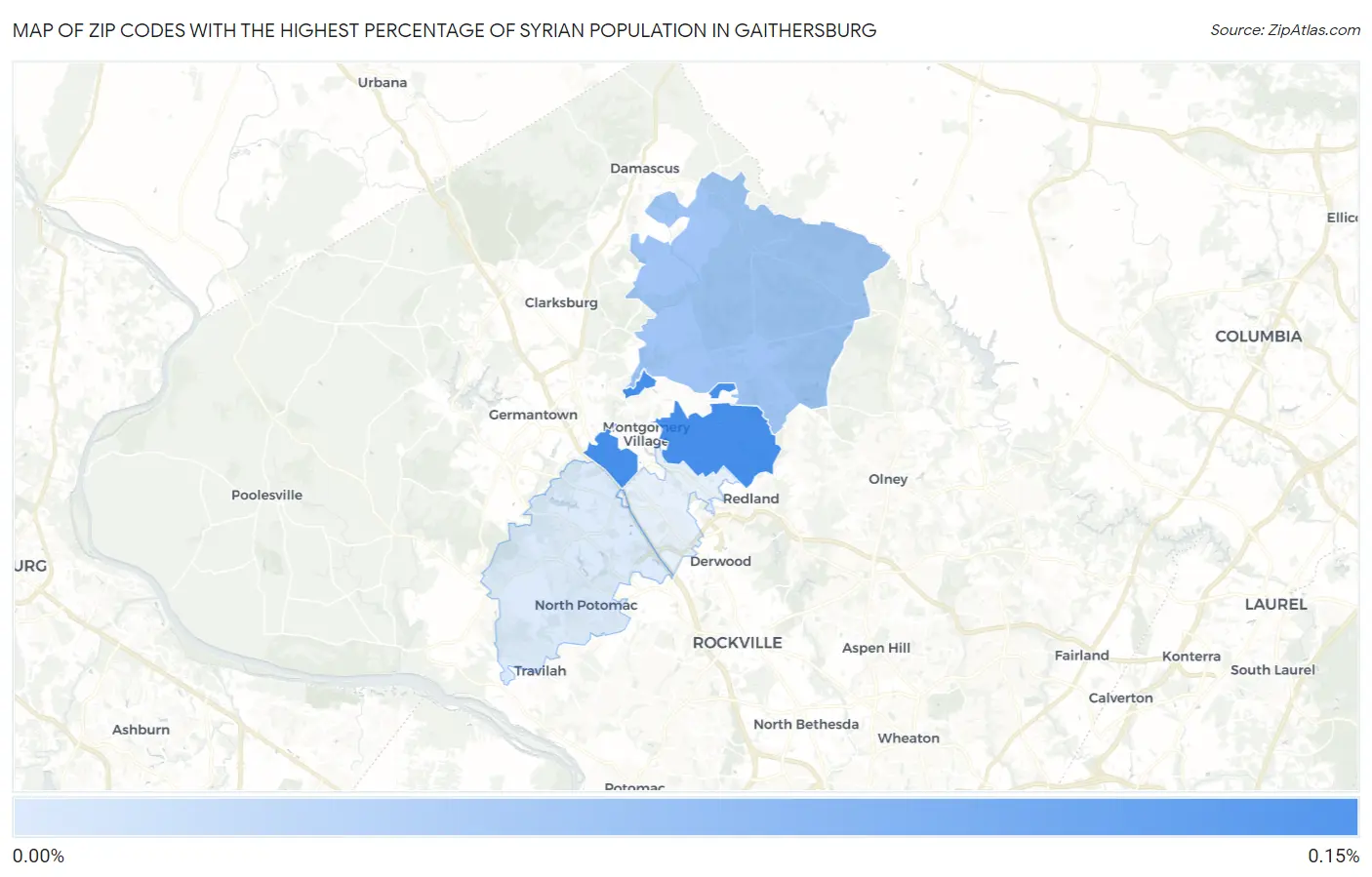 Zip Codes with the Highest Percentage of Syrian Population in Gaithersburg Map