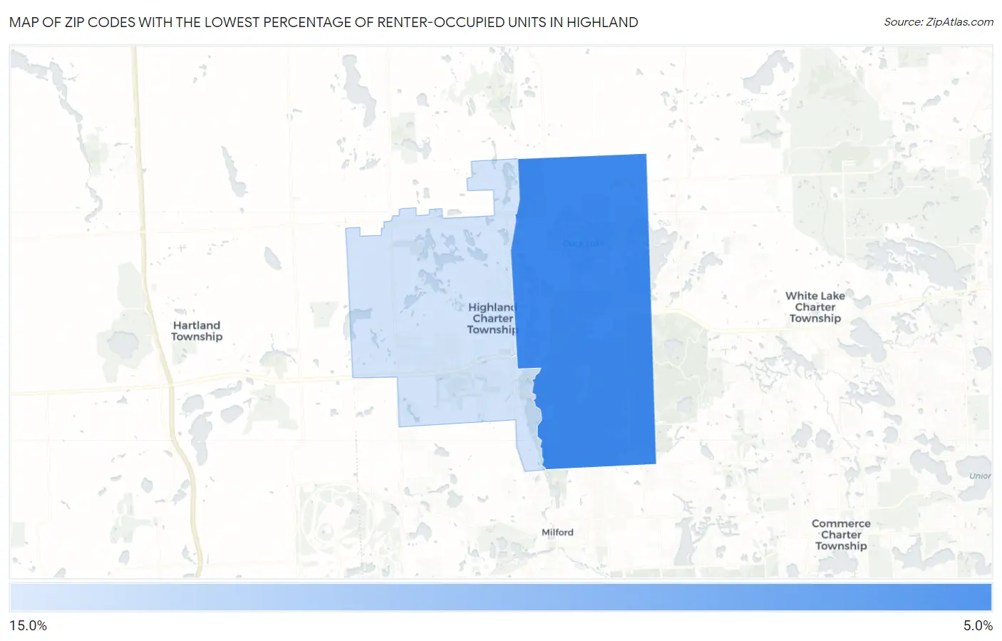 Zip Codes with the Lowest Percentage of Renter-Occupied Units in Highland Map