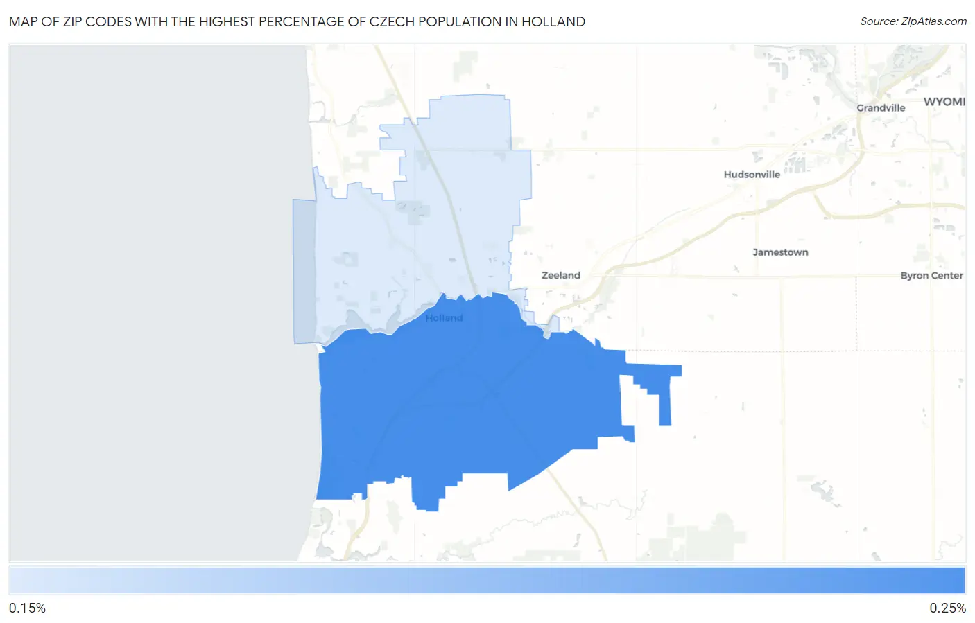 Zip Codes with the Highest Percentage of Czech Population in Holland Map