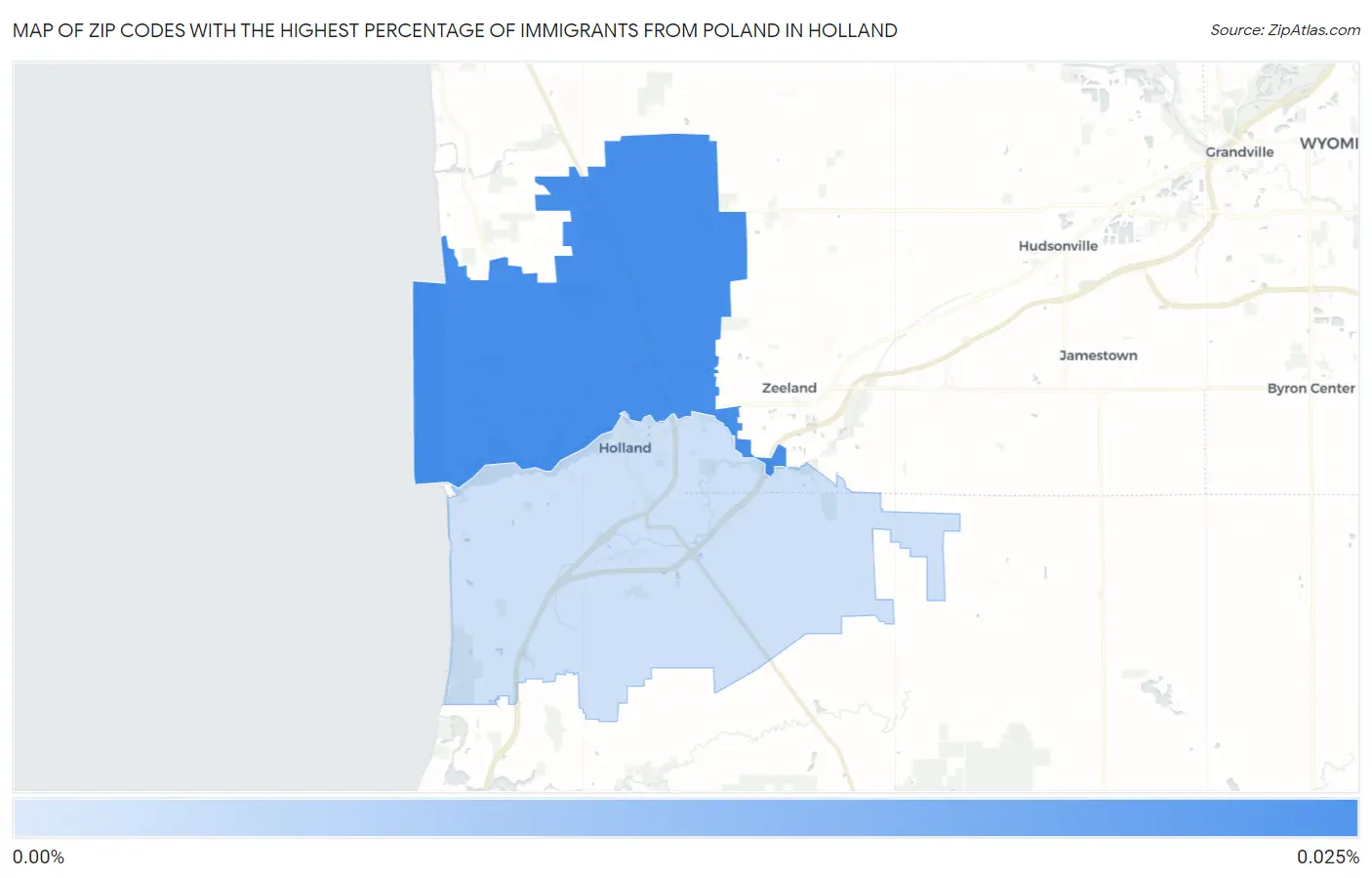 Zip Codes with the Highest Percentage of Immigrants from Poland in Holland Map