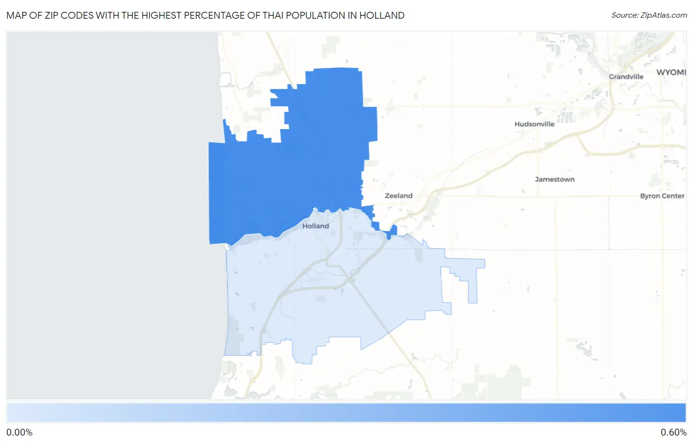 Zip Codes with the Highest Percentage of Thai Population in Holland Map