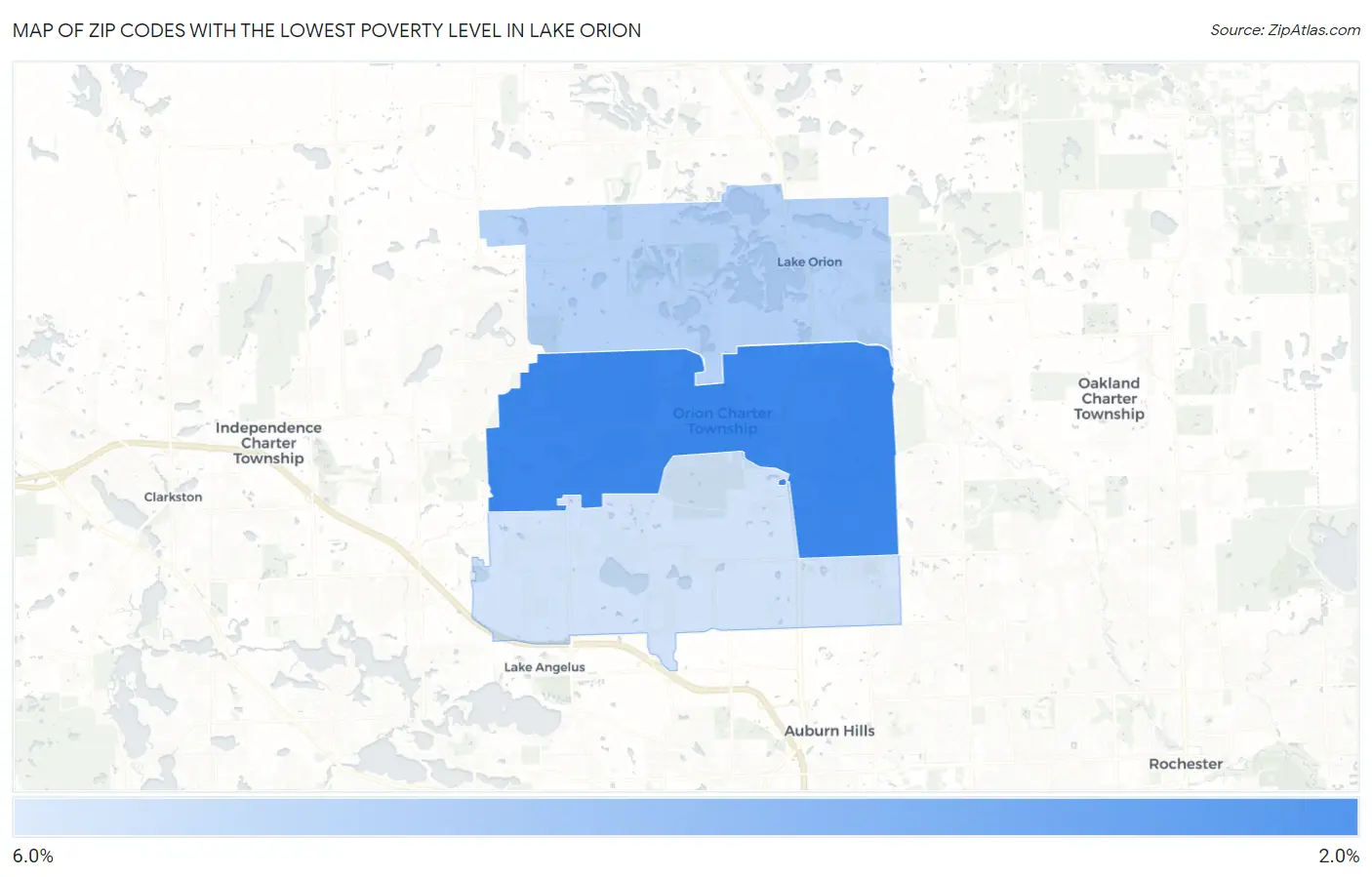 Zip Codes with the Lowest Poverty Level in Lake Orion Map